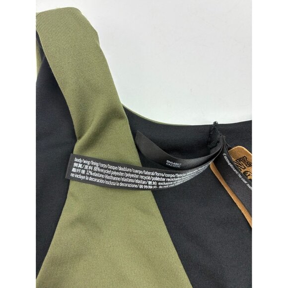 PINK Victoria's Secret Sports Bra XS Olive Green Black Twist Front Stretch Fit - Picture 4 of 5